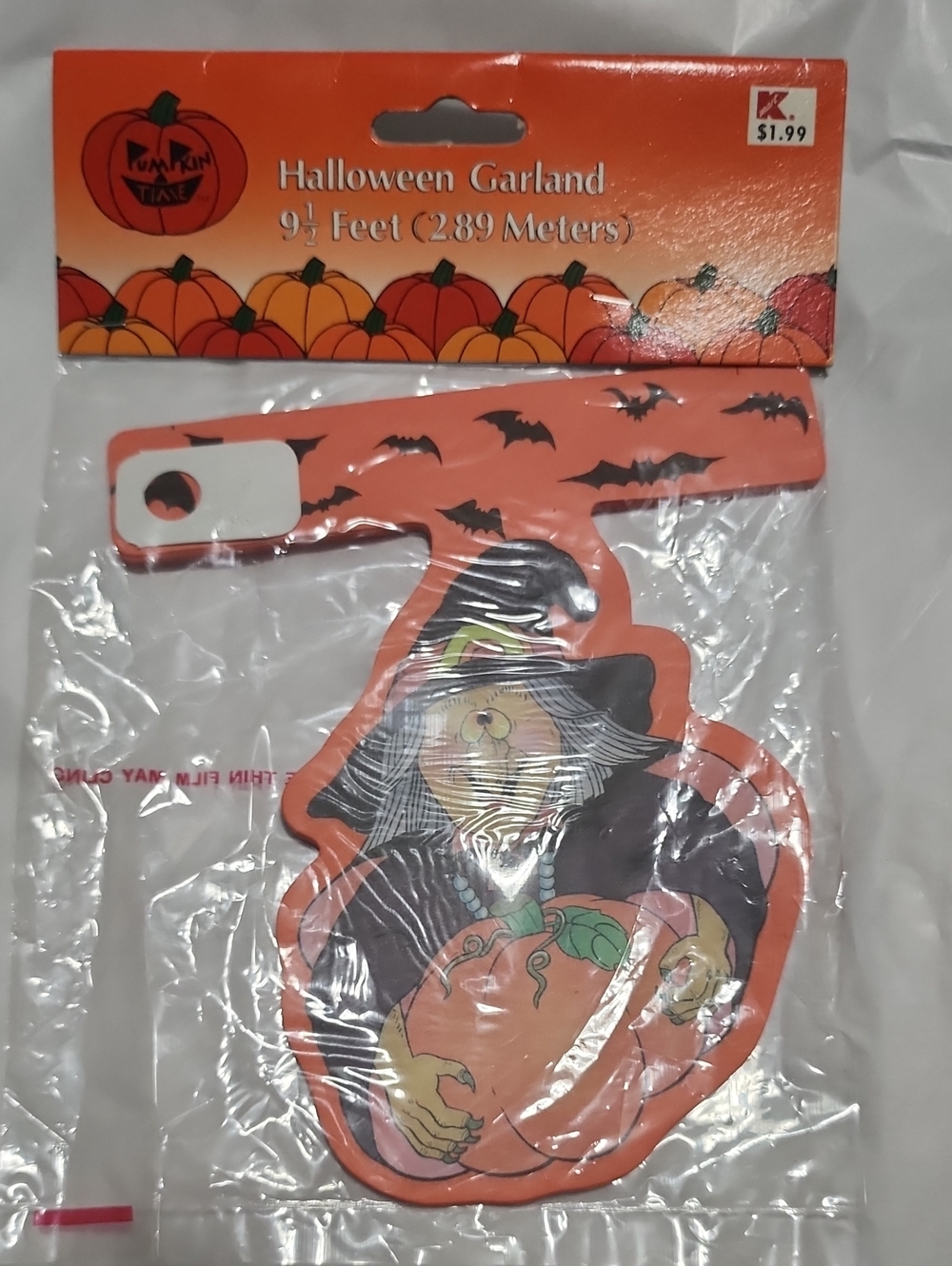VintageKmart Halloween Witch Garland - Orange Pumpkin Design